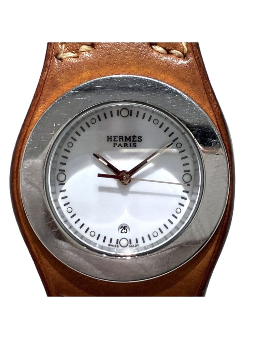 Hermes Arne Watch SS Leather Quartz White Dial